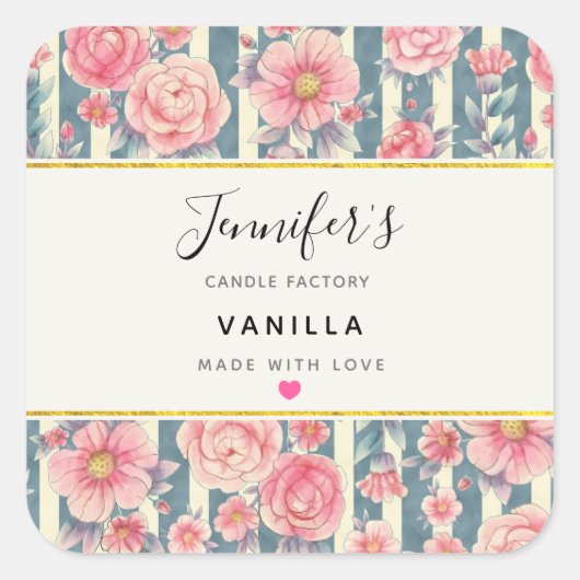 Sticker Carré Aquarelle rose Fleurs bougies Sent savon (Devant)