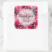 Sticker Carré Aquarelle rose Fleurs Merci (Sac)