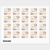 Sticker Carré Aquarelle rose Floral & Or Glam (Feuille)