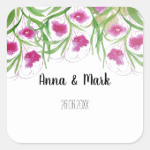 Sticker Carré Aquarelle rose Floral peinte à la main (Devant)