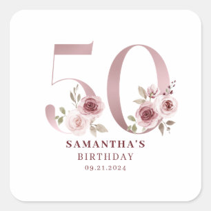 Sticker Carré Aquarelle rose florale 50e anniversaire