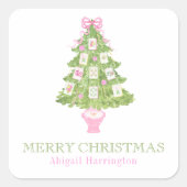 Sticker Carré Aquarelle rose Mahjong Arbre de Noël (Devant)