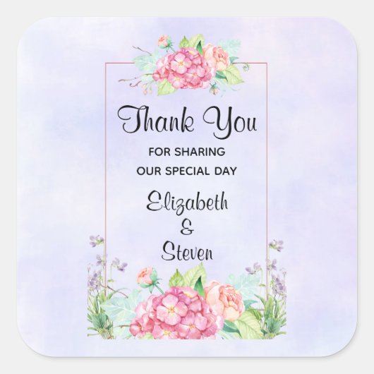 Sticker Carré Aquarelle rose moderne Merci de cadre Floral (Devant)