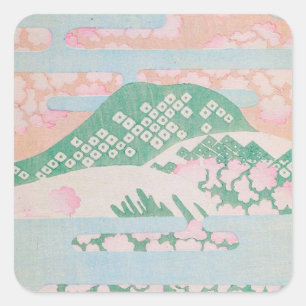 Sticker Carré Aquarelle rose Mountain