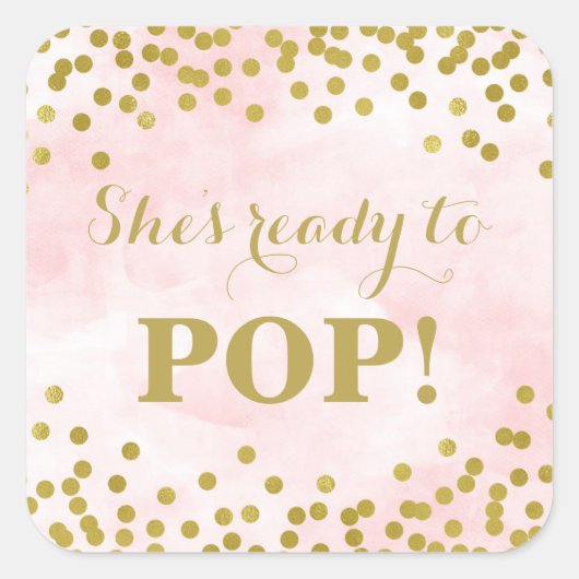 Sticker Carré Aquarelle rose or Confetti Elle est prête à faire  (Devant)