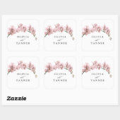 Sticker Carré Aquarelle rose Orchidées Tropical Paradis Mariage (Feuille)