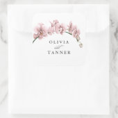 Sticker Carré Aquarelle rose Orchidées Tropical Paradis Mariage (Sac)