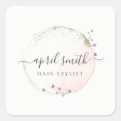 Sticker Carré Aquarelle rose pâle Or Cercle Floral (Devant)