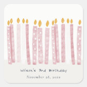 Sticker Carré Aquarelle rose pastel mignonne aux bougies d'anniv (Devant)