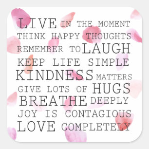 Sticker Carré Aquarelle Rose Pétales Mots Inspirants