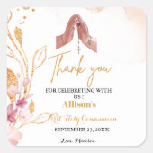 Sticker Carré Aquarelle rose première communion merci (Devant)