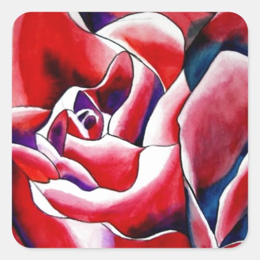Sticker Carré Aquarelle rose roses d'art original (Devant)