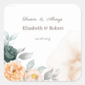 Sticker Carré Aquarelle Roses verts (Devant)