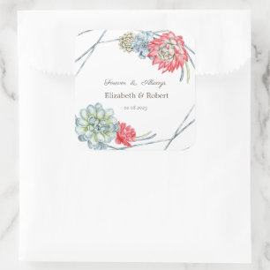 Sticker Carré Aquarelle Rouge du désert Succulents