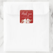 Sticker Carré Aquarelle rouge or Mariage Floral Merci (Sac)