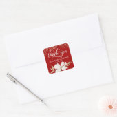 Sticker Carré Aquarelle rouge or Mariage Floral Merci (Enveloppe)