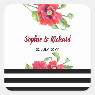Sticker Carré Aquarelle Rouge Poppies Mariage floral sauvage