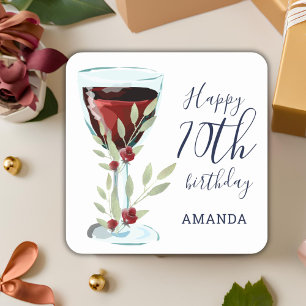 Sticker Carré Aquarelle rouge Rose de vin 70e anniversaire