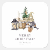 Sticker Carré Aquarelle Rustique Gnome Holiday (Devant)