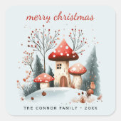 Sticker Carré Aquarelle rustique Hiver Bois Joyeux Noël (Devant)