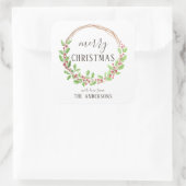 Sticker Carré Aquarelle rustique Holly Wreath Joyeux Noël (Sac)