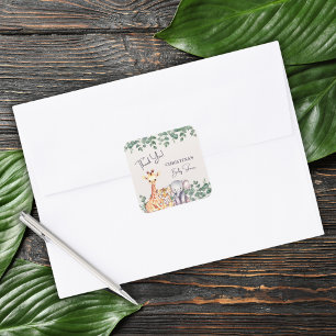 Sticker Carré Aquarelle Safari Animaux Baby shower Merci