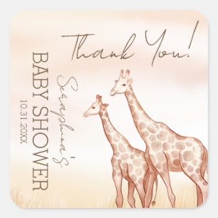 Sticker Carré Aquarelle Safari Giraffe Baby shower Merci