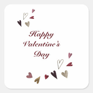 Sticker Carré Aquarelle Saint Valentin Coeurs