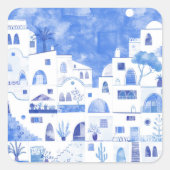 Sticker Carré Aquarelle Santorin Grèce (Devant)