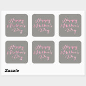 Sticker Carré Aquarelle Script, Bonne fête des mères, rose, gris (Feuille)