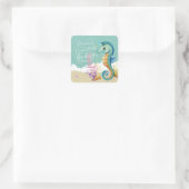 Sticker Carré Aquarelle Seahorse Océan Anniversaire Merci (Sac)