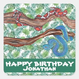 Sticker Carré Aquarelle Serpent Lover Python Boa animaux de comp