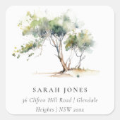 Sticker Carré Aquarelle simple minimale Adresse de l'arbre botan (Devant)