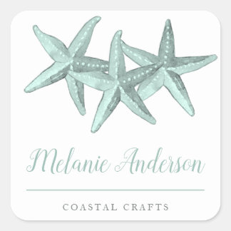 Sticker Carré Aquarelle simple Seaglass Starfish Artisanat côtie
