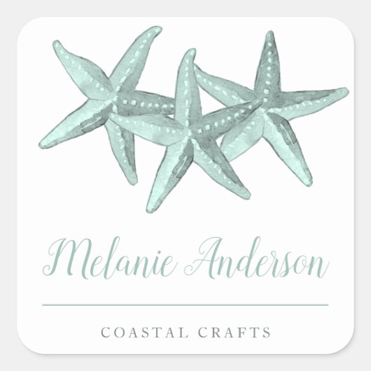 Sticker Carré Aquarelle simple Seaglass Starfish Artisanat côtie (Devant)