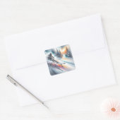 Sticker Carré Aquarelle Ski Abstrait de descente (Enveloppe)