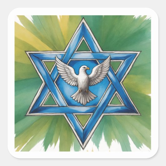Sticker Carré Aquarelle Star of David and Peace Dove (Devant)
