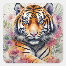 Aquarelle Tigre Avec Fleurs Peinture Florale