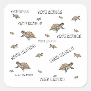 Sticker Carré Aquarelle Turtle Sauver la nature