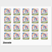 Sticker Carré Aquarelle Unicorne (Feuille)
