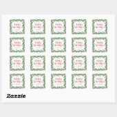 Sticker Carré Aquarelle Verdure Berries Joyeuses Vacances Wreath (Feuille)