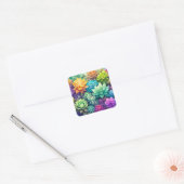 Sticker Carré Aquarelle Verdure Succulents Collage (Enveloppe)