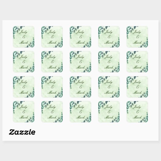 Sticker Carré Aquarelle vert Eucalyptus Feuille phoque Mariage (Feuille)