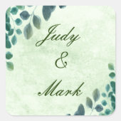 Sticker Carré Aquarelle vert Eucalyptus Feuille phoque Mariage (Devant)