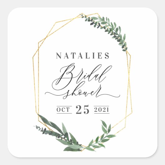 Sticker Carré aquarelle vert floral élégant douche nuptiale (Devant)