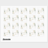Sticker Carré Aquarelle verte Blanc Floral Mariage or (Feuille)