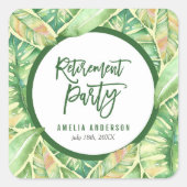 Sticker Carré Aquarelle verte Feuille Retraite tropicale (Devant)