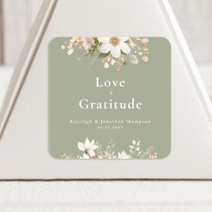 Sticker Carré Aquarelle verte moderne Sage Mariage Floral