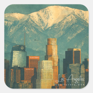 Sticker Carré Aquarelle vintage de Los Angeles Californie rétr