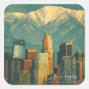 Sticker Carré Aquarelle vintage de Los Angeles Rétro Californi